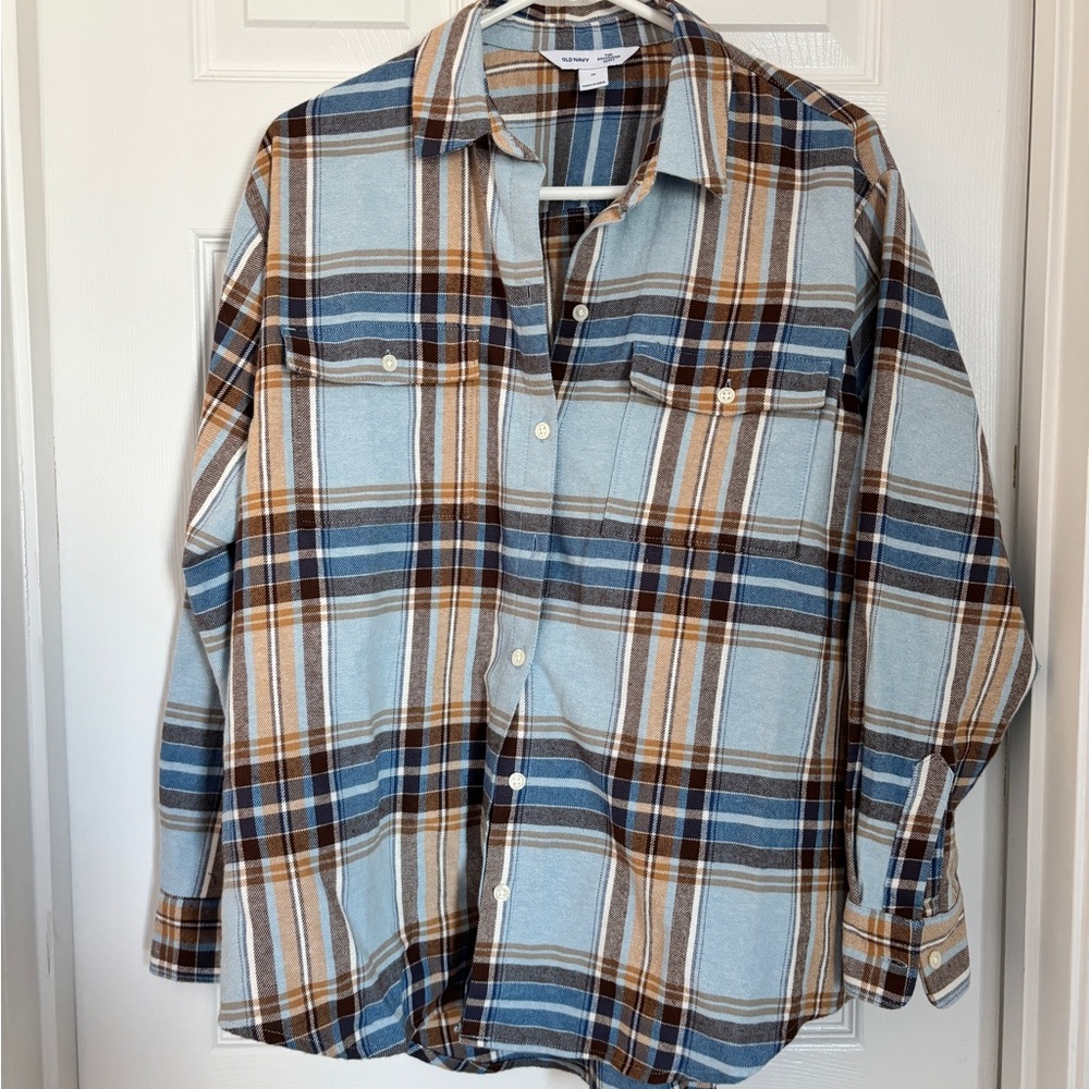 Old Navy Boyfriend Casual Plaid Shirt - Blue and Brown